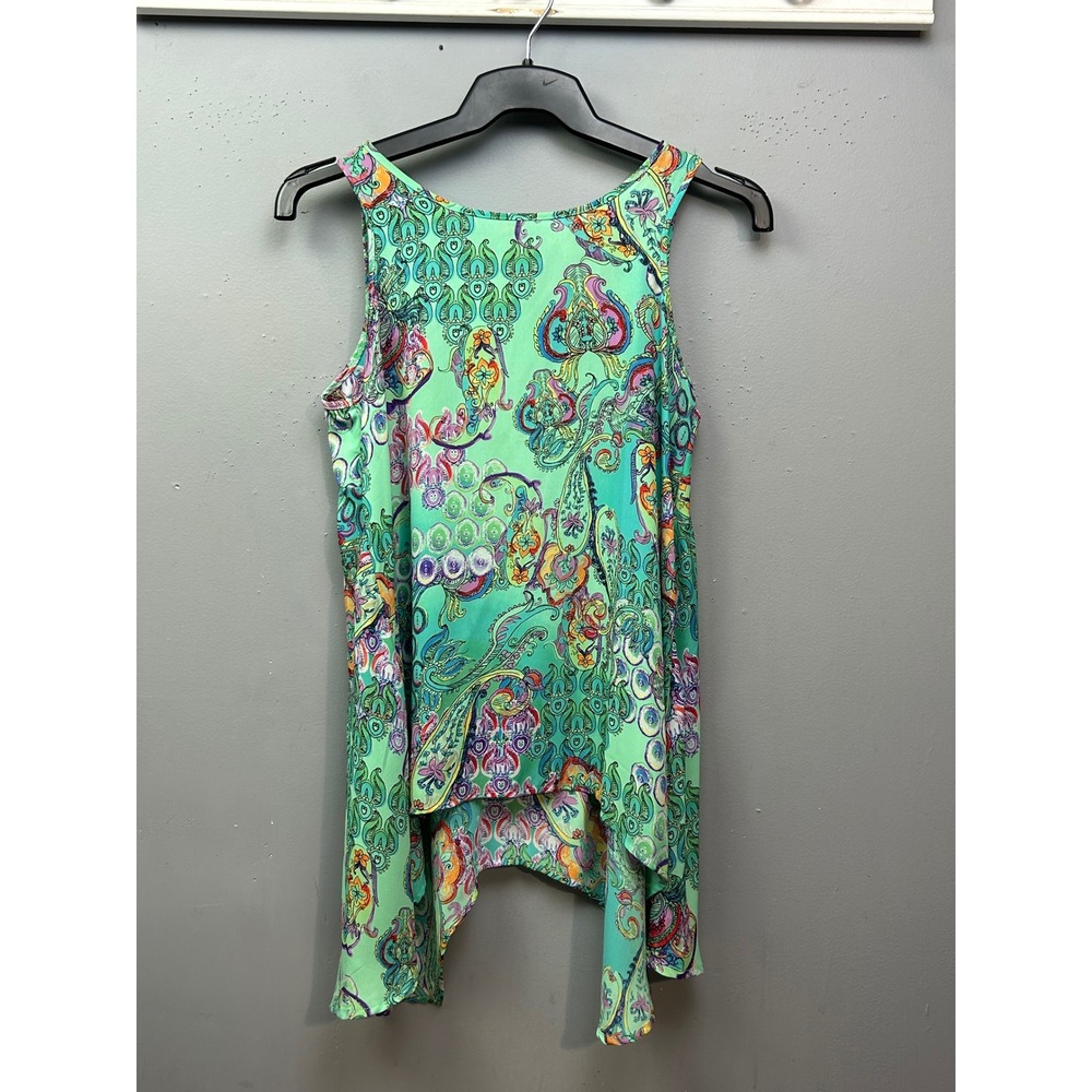 Spense‎ Tank Top Womens Small Green Multi Paisley Handkerchief Hem Boho Blouse